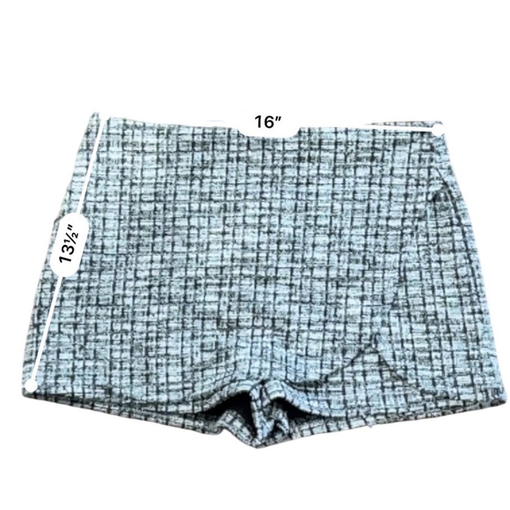 Madden NYC Women Black White Tweed Plaid Wrap Skort Size L NB075B04C